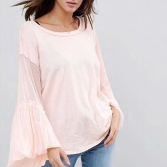 Free People Still Got It Mesh Sleeve Tee Blush Size Extra Small - Picture 1 of 8